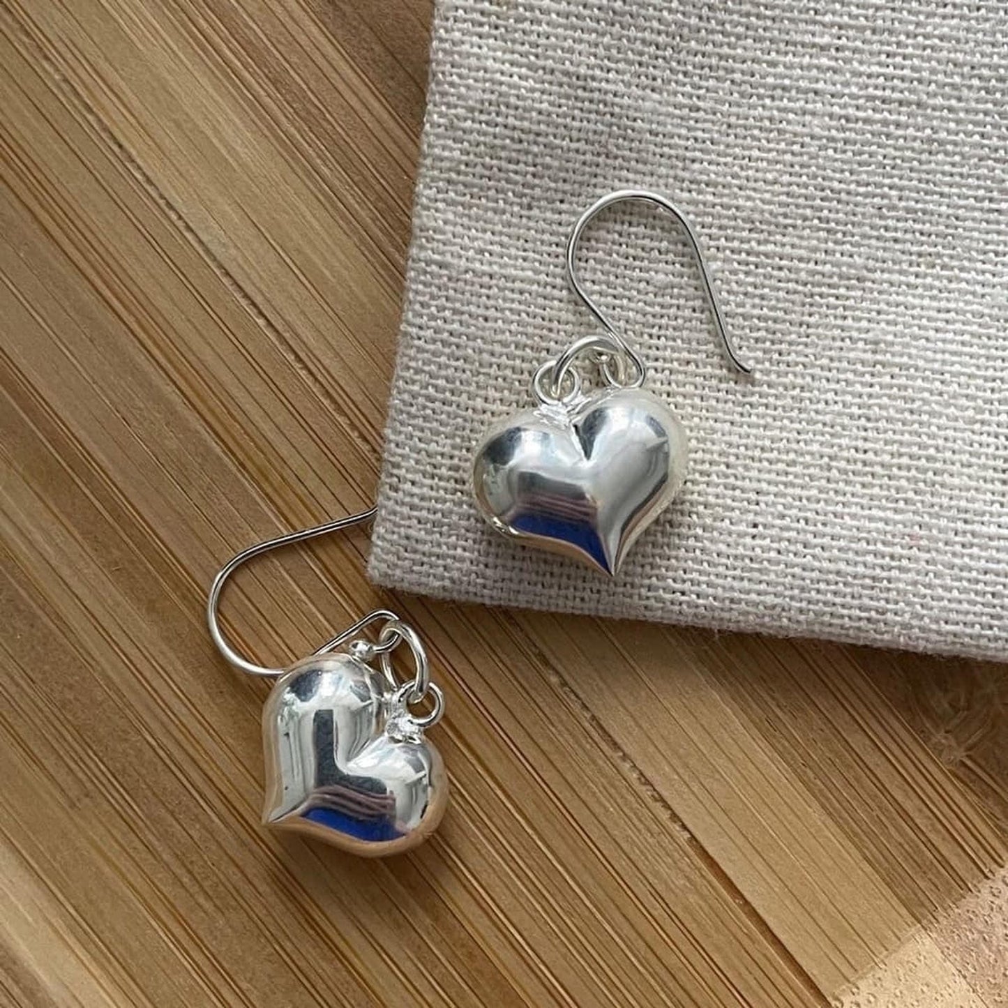 Silver Love Heart Chunky Earrings (Sterling Silver)