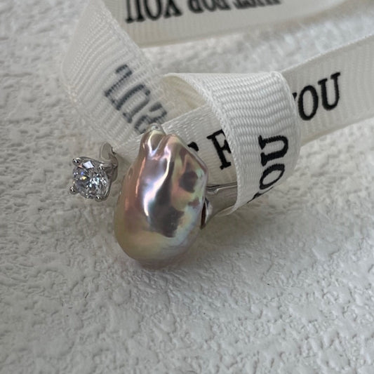 Iridescent Baroque Zircon Open Ring