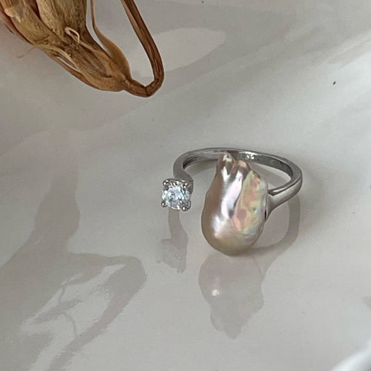 Iridescent Baroque Zircon Open Ring