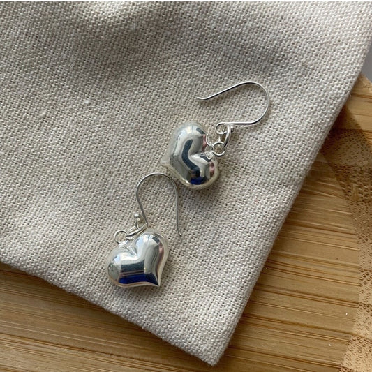 Silver Love Heart Chunky Earrings (Sterling Silver)
