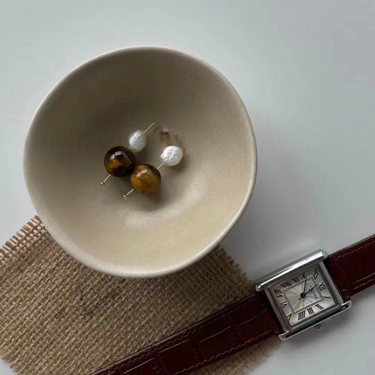 「 Pearl & Tiger’s Eye Stone 」 Earrings