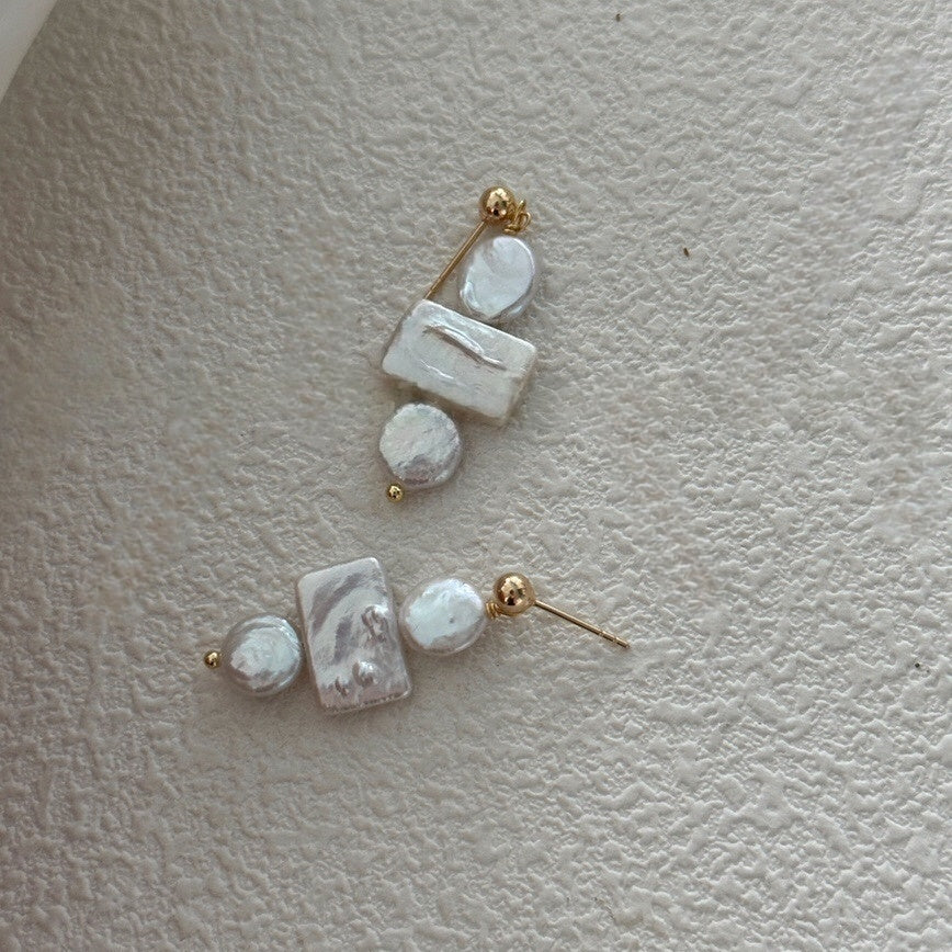 Square-Round Baroque Pearl Earrings