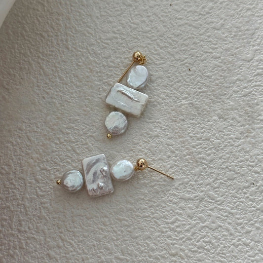 Square-Round Baroque Pearl Earrings