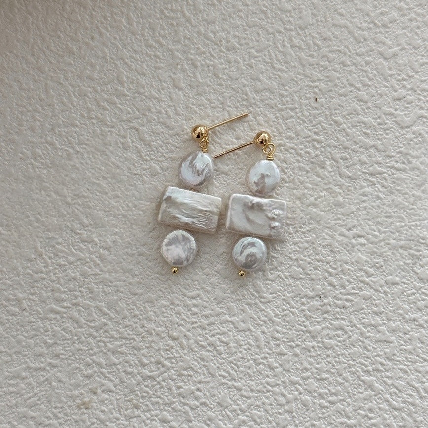 Square-Round Baroque Pearl Earrings