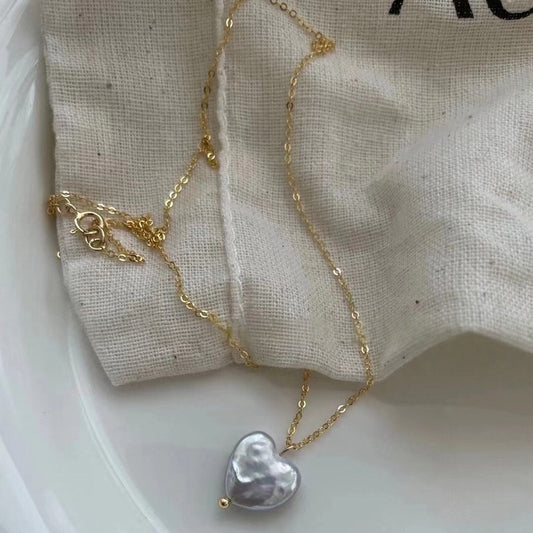 Heart-Shaped Baroque Pearl Pendant Necklace