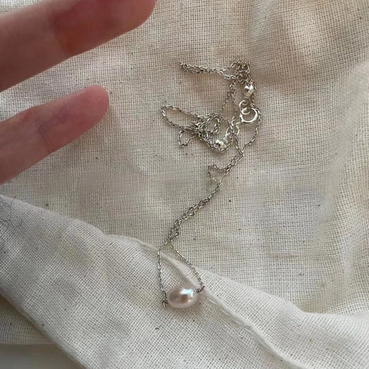 Single Pearl Pendant Sterling Silver Necklace