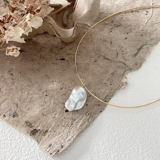 Natural Large Baroque Pearl Pendant Gold-Plated Sterling Silver Necklace