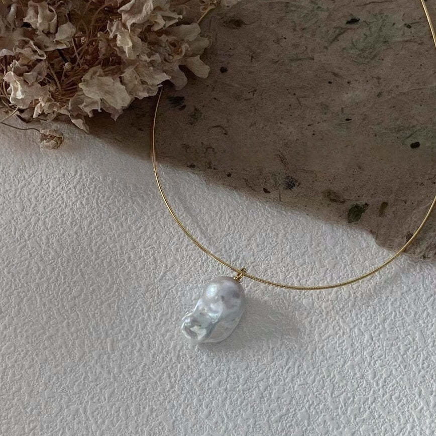 Natural Large Baroque Pearl Pendant Gold-Plated Sterling Silver Necklace