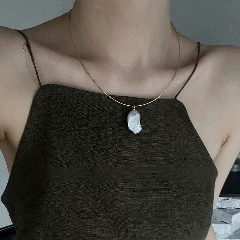 Natural Large Baroque Pearl Pendant Gold-Plated Sterling Silver Necklace