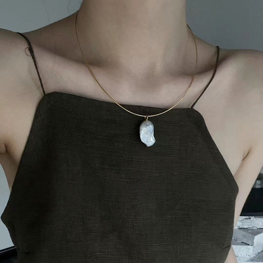 Natural Large Baroque Pearl Pendant Gold-Plated Sterling Silver Necklace