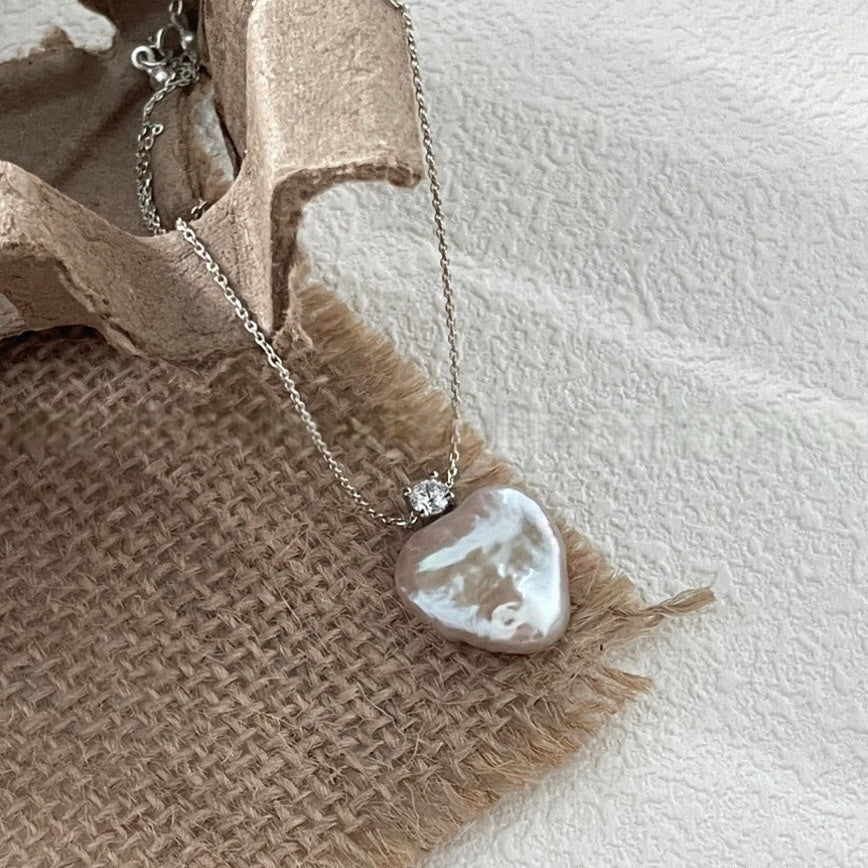 Heart-Shaped Baroque & Cubic Zirconia Pendant Sterling Silver Necklace