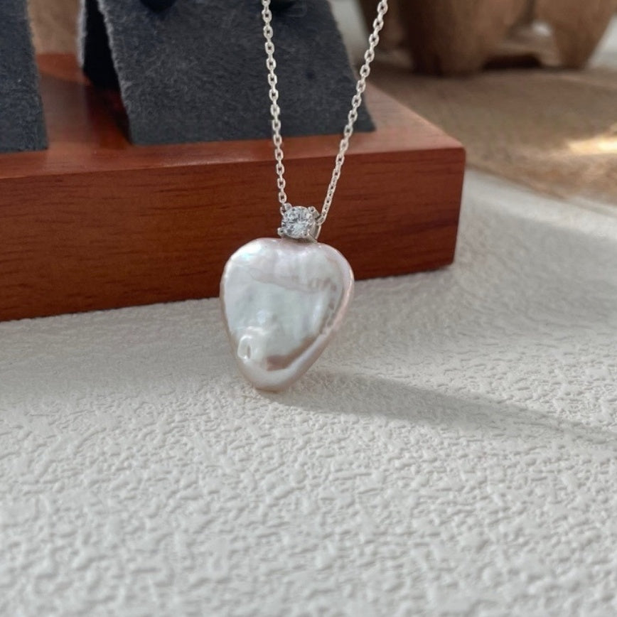 Heart-Shaped Baroque & Cubic Zirconia Pendant Sterling Silver Necklace