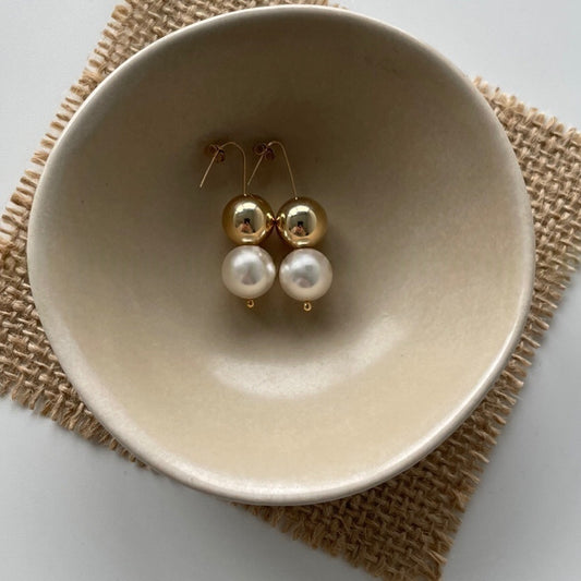 Gold Bead Pearl Earrings