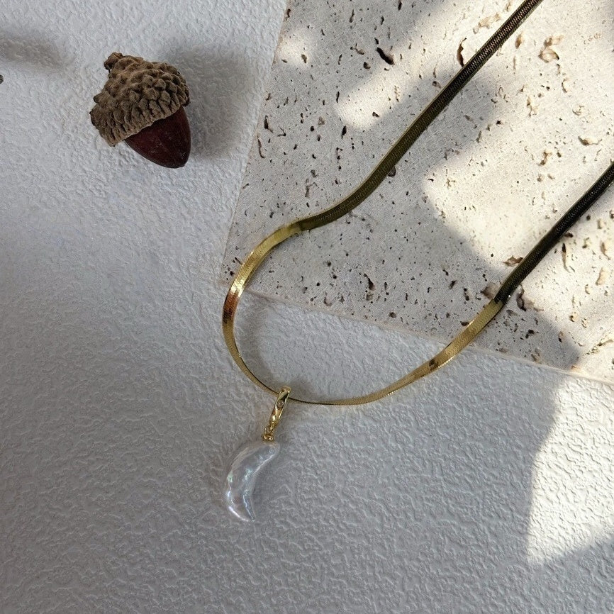 Crescent Moon Baroque Pearl Pendant Necklace
