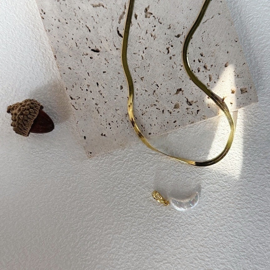 Crescent Moon Baroque Pearl Pendant Necklace
