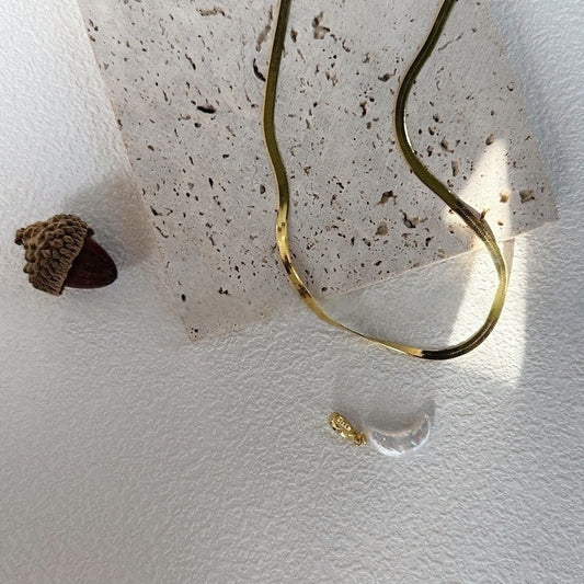 Crescent Moon Baroque Pearl Pendant Necklace