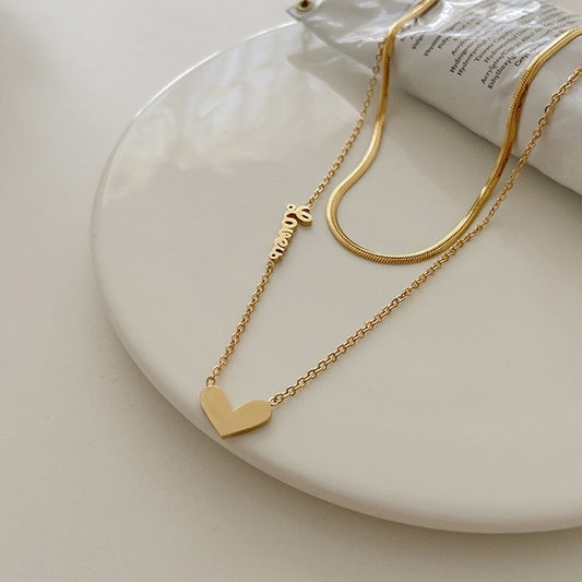 Double-Layer Stackable Heart Titanium Steel Necklace