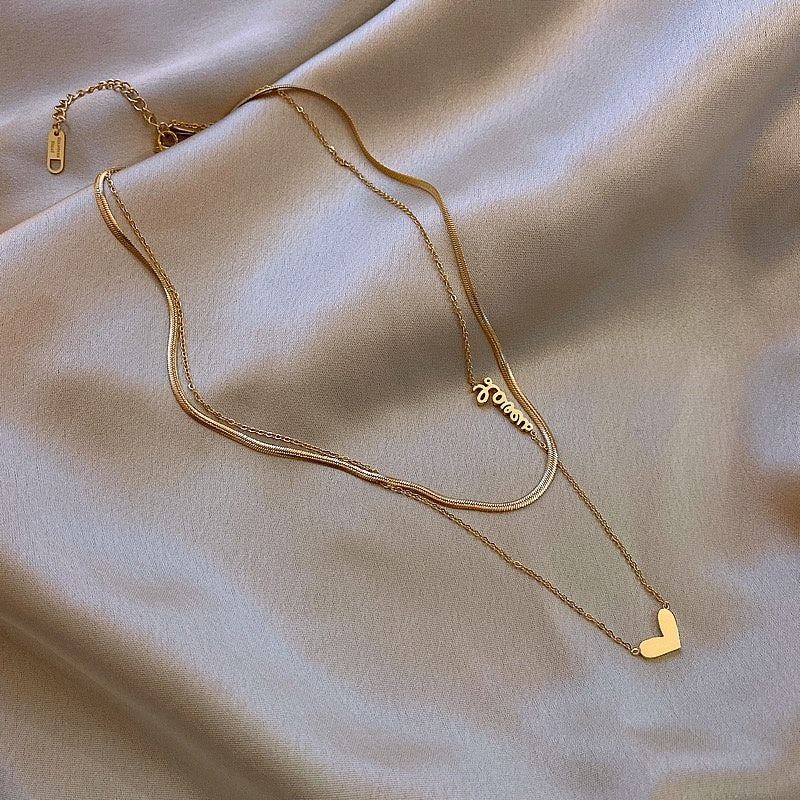 Double-Layer Stackable Heart Titanium Steel Necklace