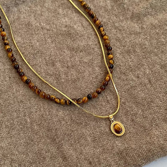 Tiger's Eye Double-Layer Stackable Necklaces