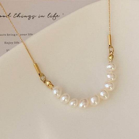 Titanium Steel Oval Pearl Necklace