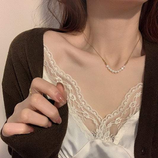 Titanium Steel Oval Pearl Necklace