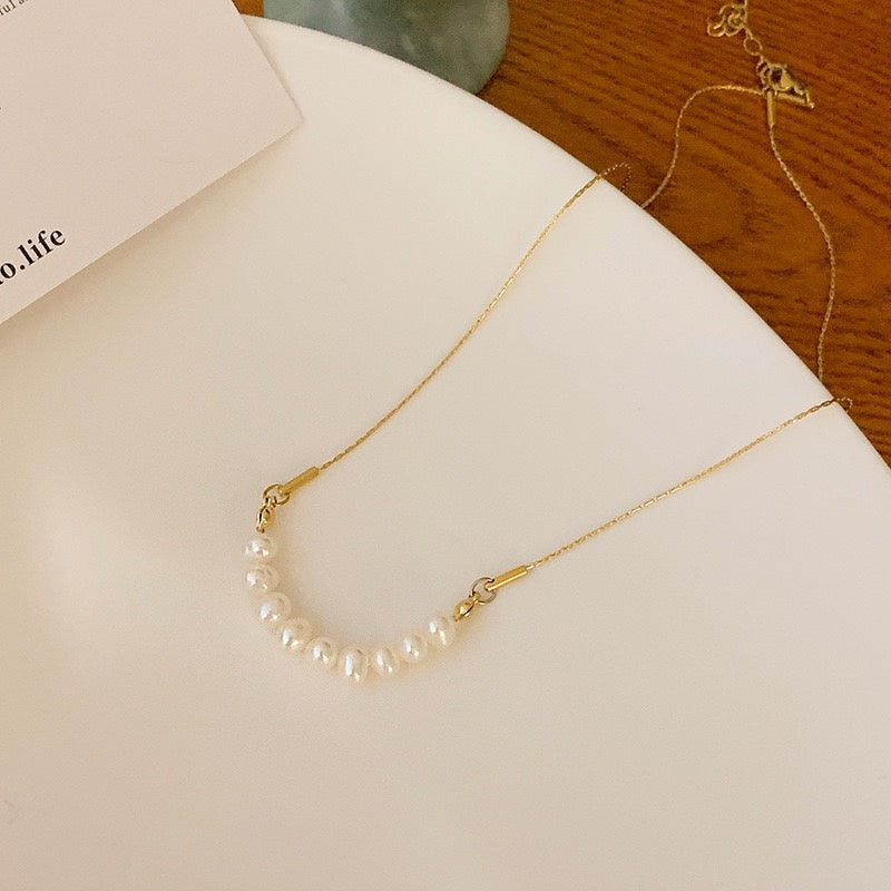 Titanium Steel Oval Pearl Necklace