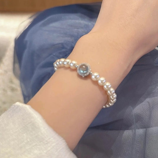S925 Sterling Silver Aquamarine & Imitation Pearl Bracelet