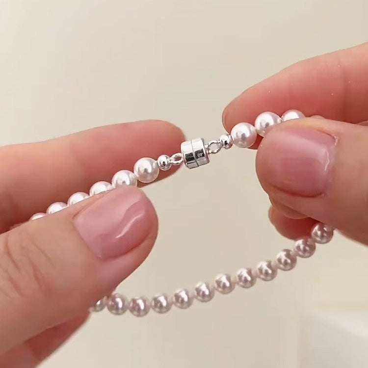 S925 Silver Magnetic Clasp Imitation Pearl Bracelet
