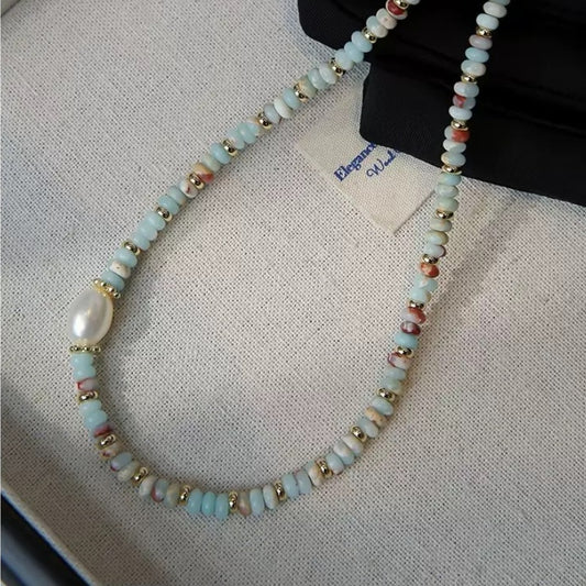 Dopamine Freshwater Pearl & Shoushan Stone Necklace