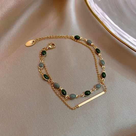 Double-layer stacked vintage oil-drip bracelet