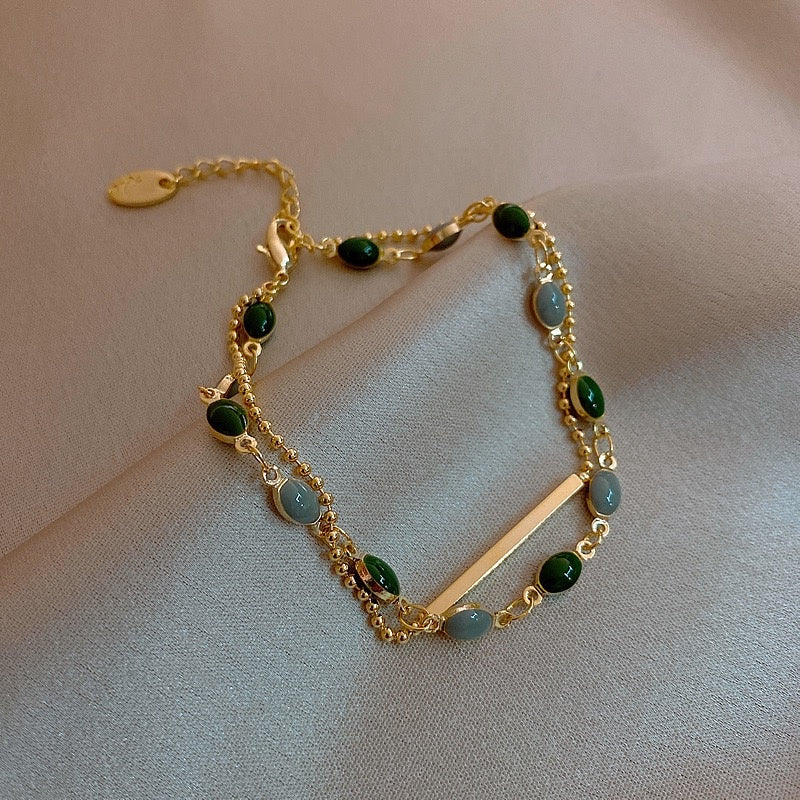Double-layer stacked vintage oil-drip bracelet