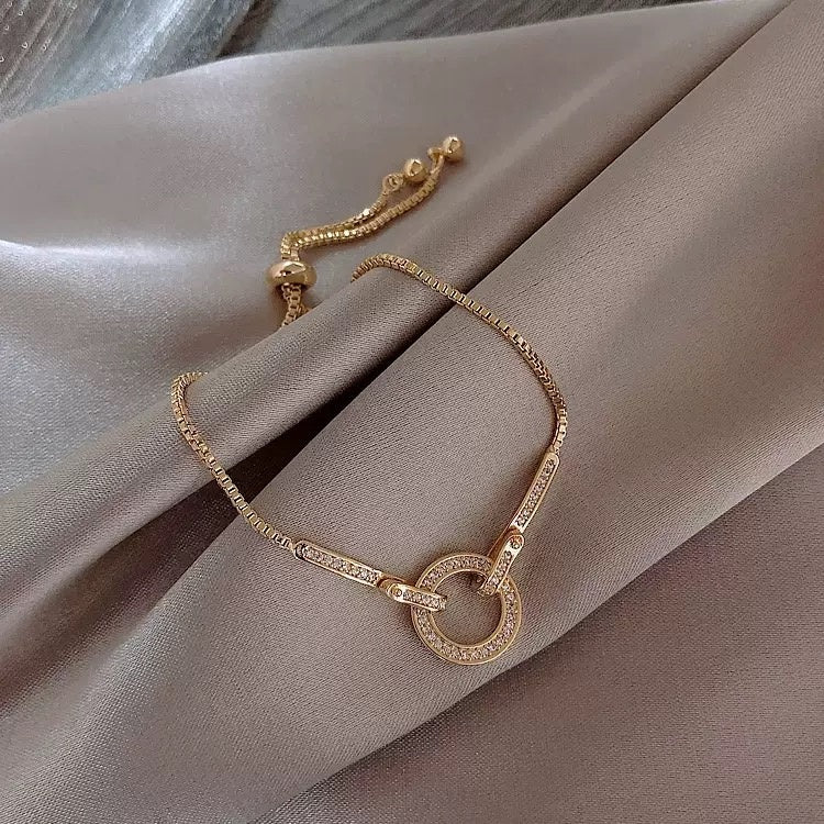 Round Ring Water Drill Inlaid Adjustable Bracelet