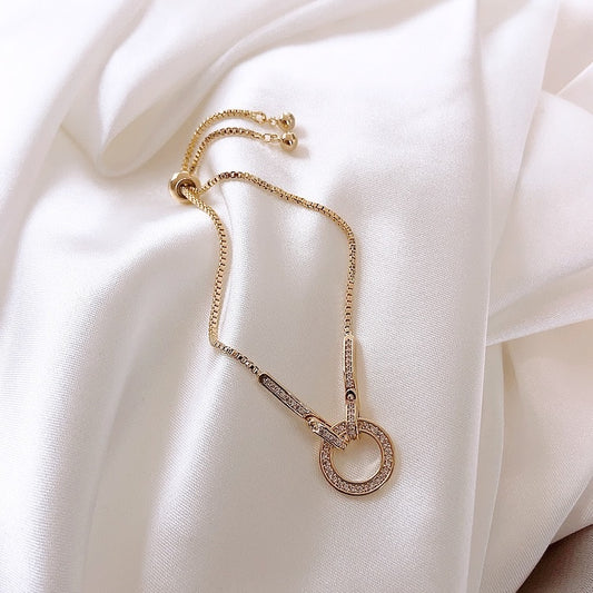 Round Ring Water Drill Inlaid Adjustable Bracelet