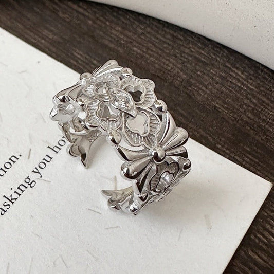 S925 Sterling Silver Iris Openwork Open Ring