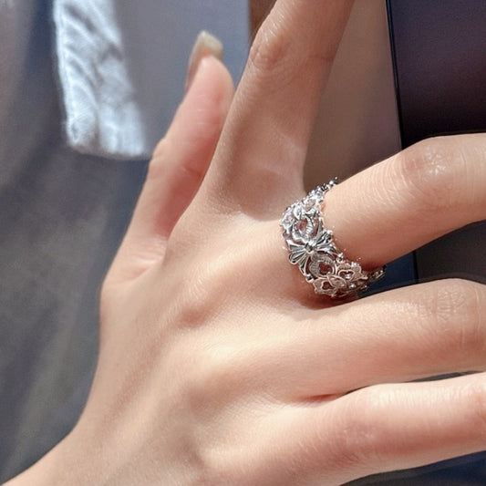 S925 Sterling Silver Iris Openwork Open Ring