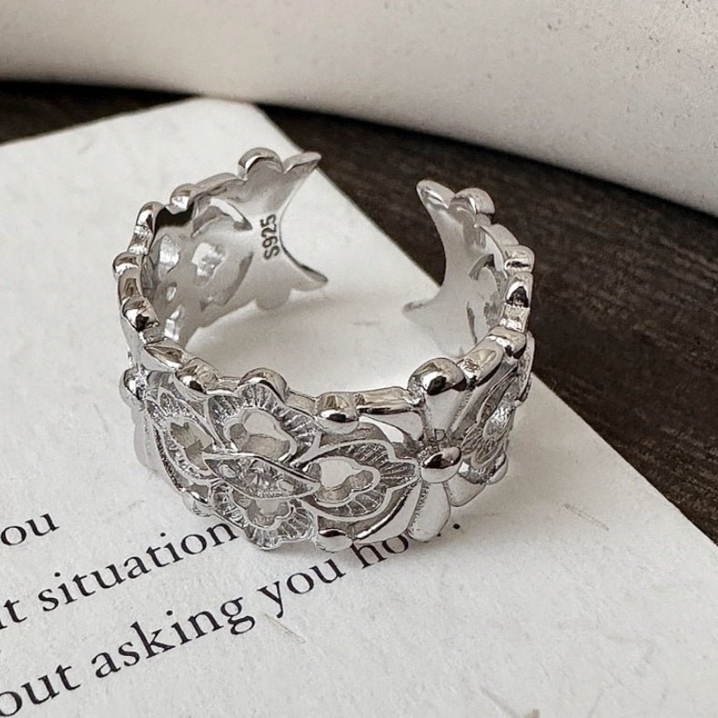 S925 Sterling Silver Iris Openwork Open Ring