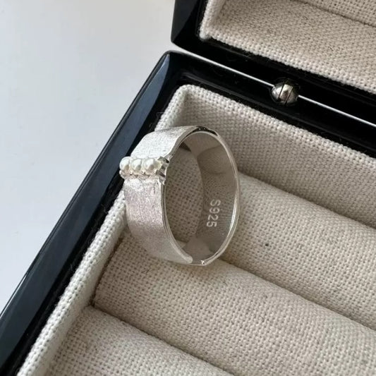 S925 Sterling Silver Mini Pearl Accent Open Ring