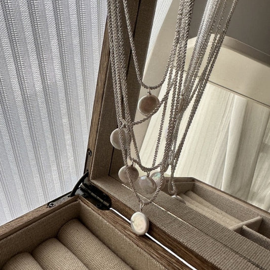 S925 Sterling Silver Baroque Button Pearl Necklace