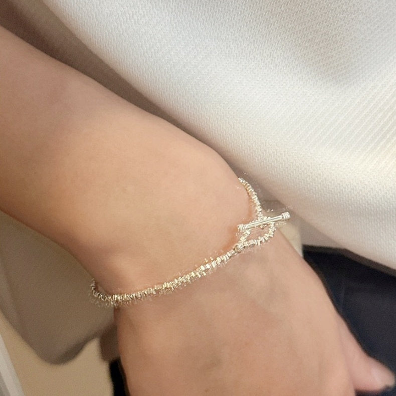 S925 Sterling Silver Crushed Silver Bead Bracelet