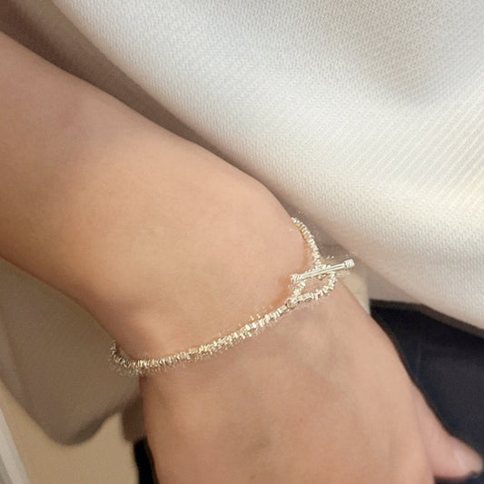 S925 Sterling Silver Crushed Silver Bead Bracelet