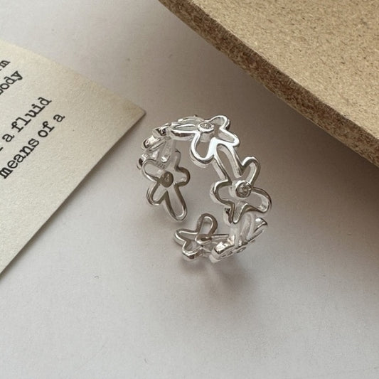 S925 Sterling Silver Floral Openwork Open Ring
