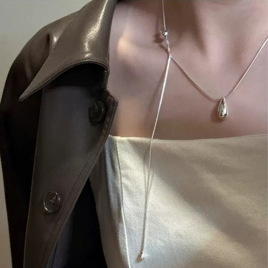 S925 Sterling Silver Teardrop Pendant Adjustable Necklace