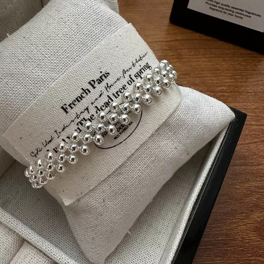 S925 Sterling Silver Three-Layer Round Bead Knitted Bracelet