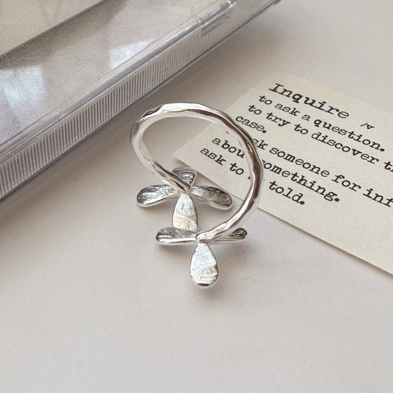 S925 Sterling Silver Two Little Flowers Open Ring
