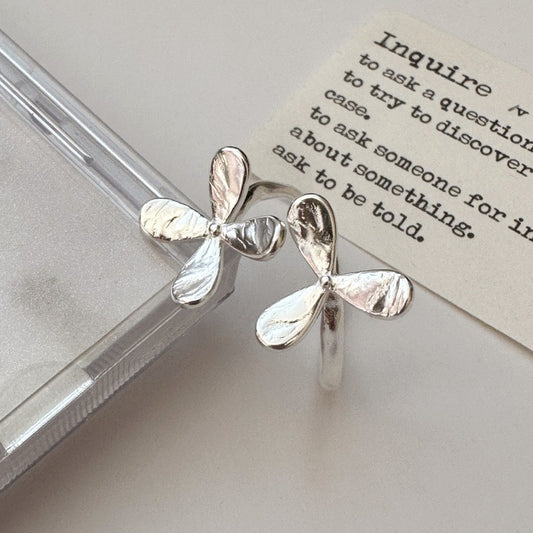 S925 Sterling Silver Two Little Flowers Open Ring