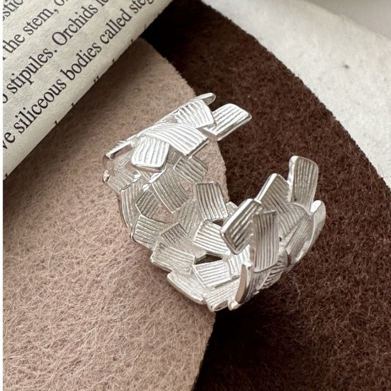 S925 Sterling Silver Matte Line-Linked Open Ring