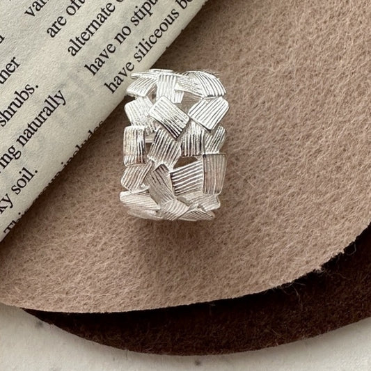 S925 Sterling Silver Matte Line-Linked Open Ring
