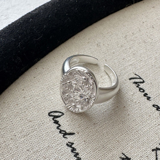S925 Sterling Silver Daisy with Cubic Zirconia Open Ring