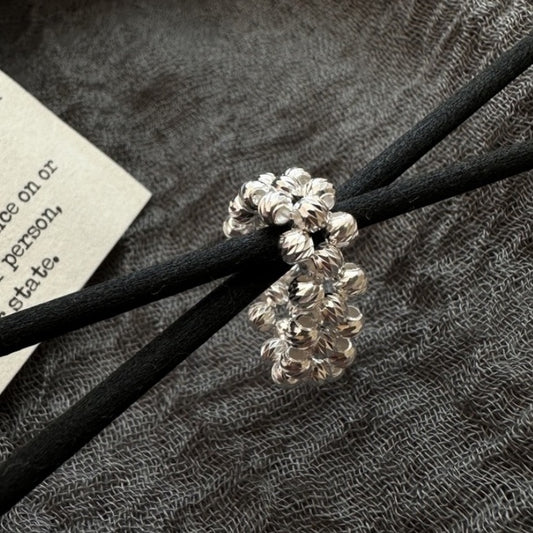 S925 Sterling Silver Patterned Bead Knitted Ring