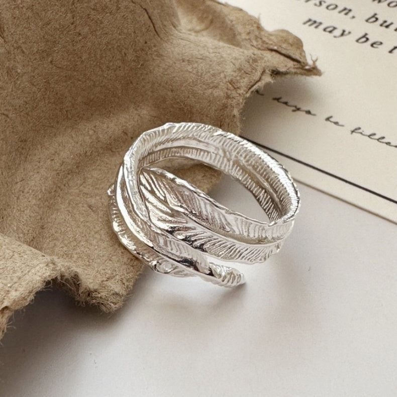 S925 Sterling Silver Feather Open Ring